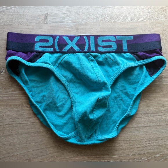 2xist Men's Turquoise Brief with Purple Logo Waistband - Picture 4 of 5